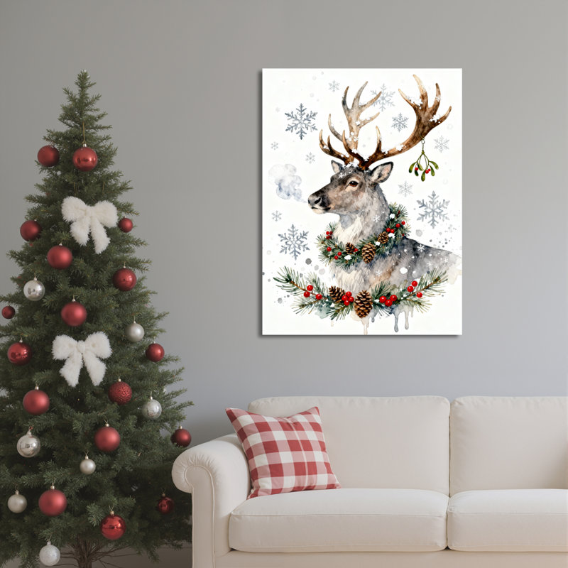 Canvas Wall ArtDeer Winter Snowflake Canvas Wall Art, 18" H x 12" W