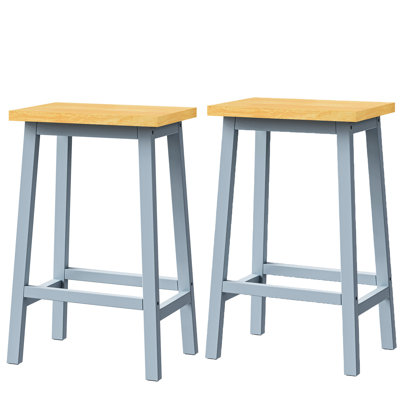 2 tabourets de cuisine pour salle à manger, en bois massif bleu gris de 25,6 po de hauteur avec 2 repose-pieds