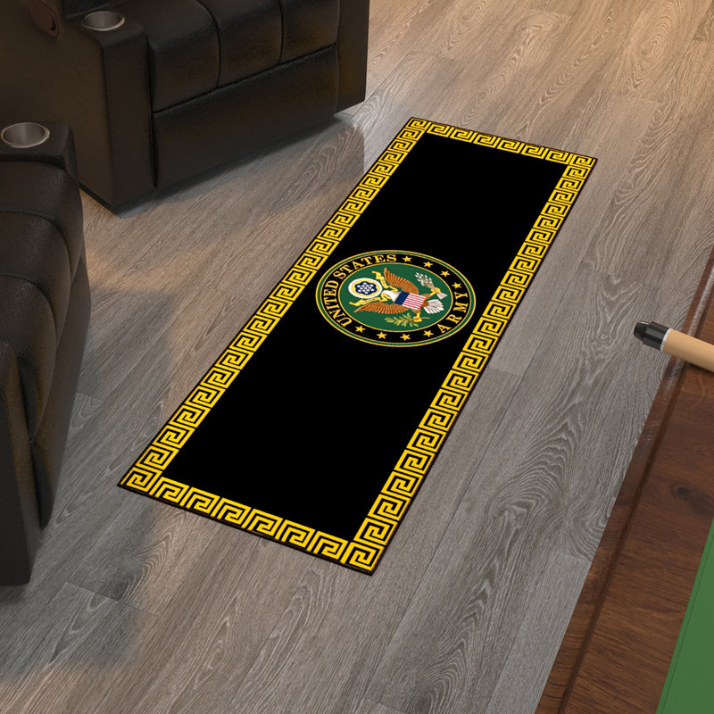 Tapis antidérapant à bordure logo US Army pour chambre à coucher, cuisine, noir / jaune