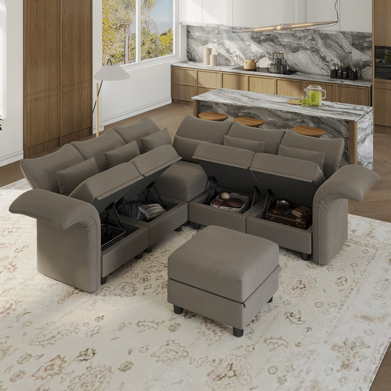 Canapé modulaire rembourré 6 pièces Ozawkie, Velours brun