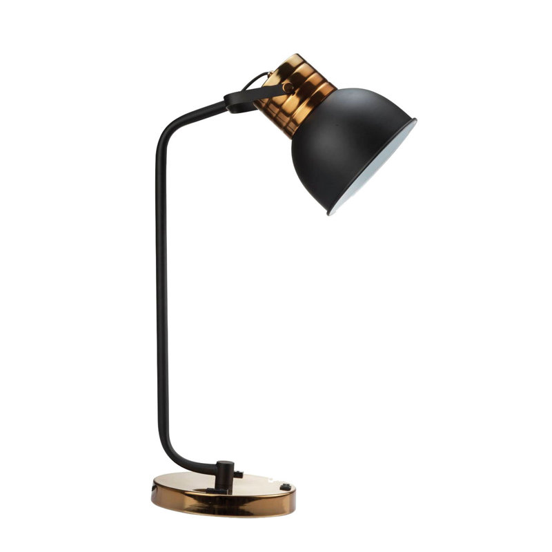 Lampe de table luxueuse contemporaine en métal noir avec base circulaire dorée - Éclairage moderne de 22 po pour le salon et la chambre à coucher