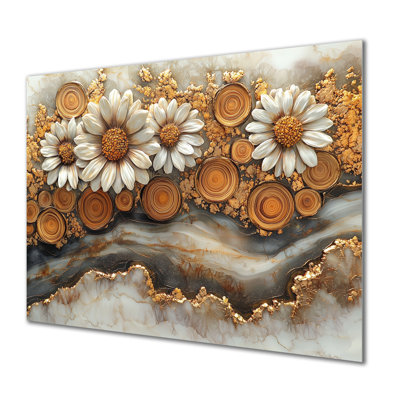 «Daisies Flowers Forest Wooden Landscape III - Daisies», décoration murale en métal