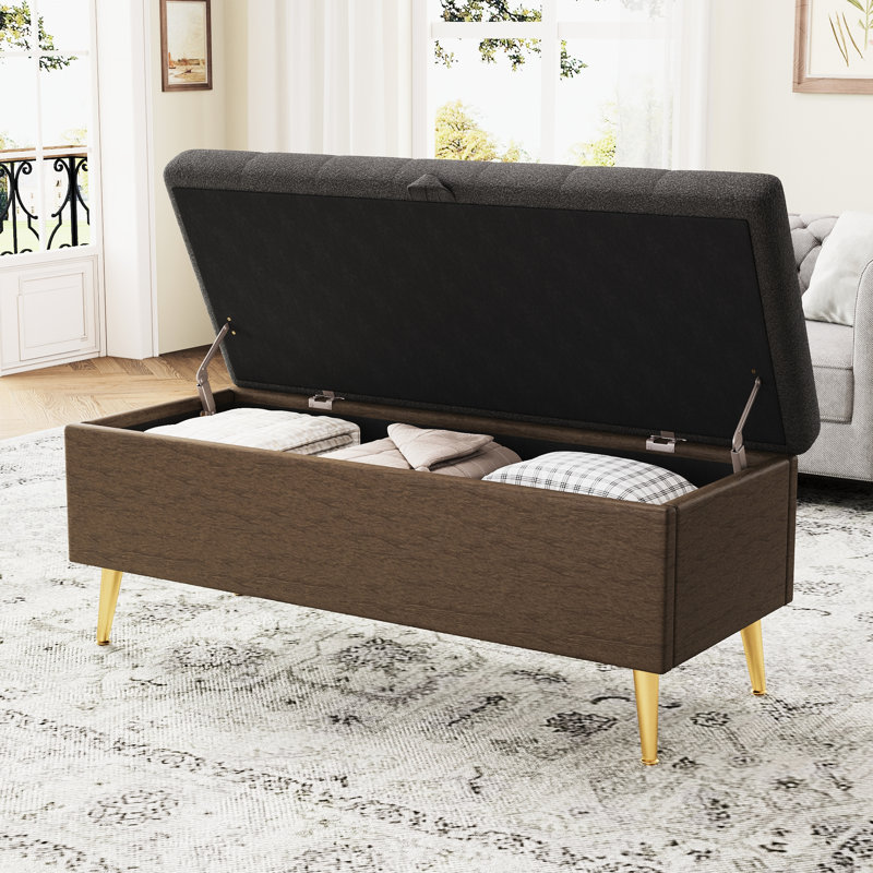 Banc de rangement confortable et confortable avec pieds cachés et bouclés pour les espaces de vie, Grey