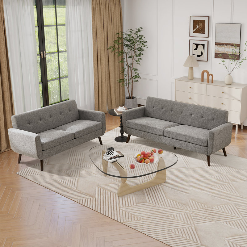  Ensemble de causeuse et canapé, ensemble de salon rembourré et capitonné 2 pièces, Gris