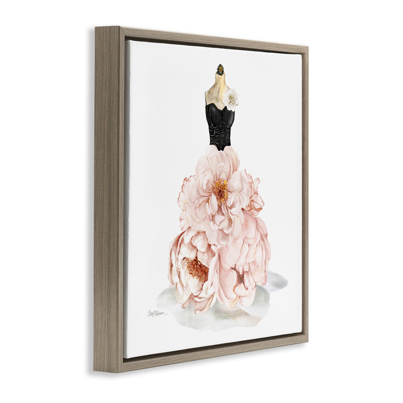 Art floral sur toile flottant avec pivoines roses, par Carol Robinson, H 18 po x l 18 po, Cadre flottant orme Montalcino