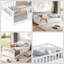 Lit simple au sol: lit d'enfant en pin massif Montessori avec barrière et porte haute sécurité, blanc-1425511462