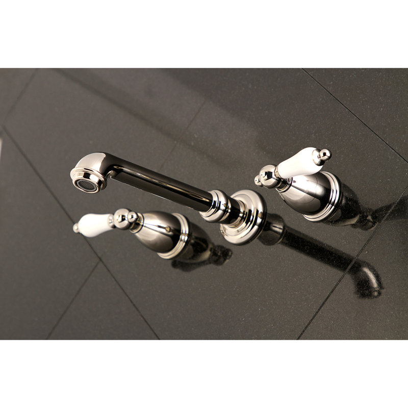 Kingston Brass English Vintage Two-Handle 3-Hole Wall Mount Roman Tub Faucet, Polished Nickel
