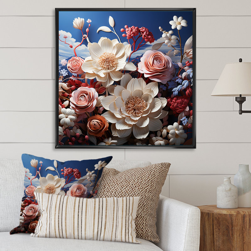 «Hortensia surréel» sur toile, H 36 po x l 36 po x P 1,5 po, Cadre flottant noir