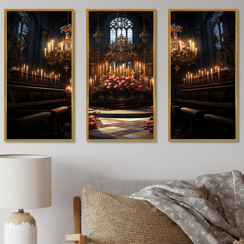 Basilique baroque - Église, art mural, Cadre flottant doré, H 28 po x l 36 po