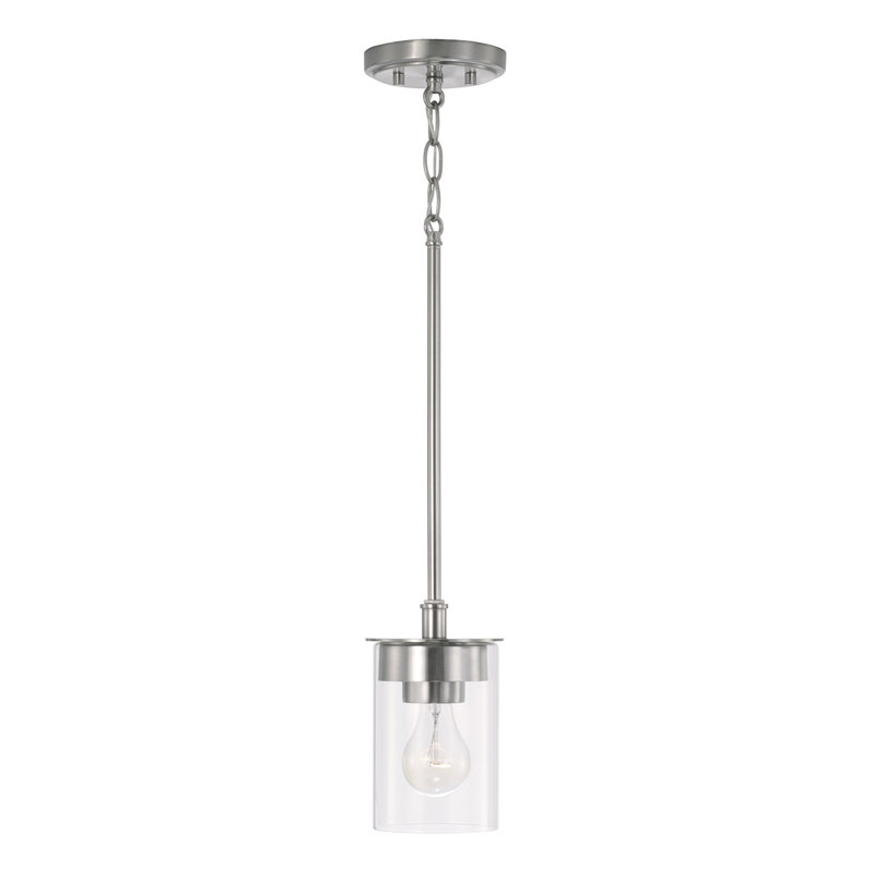 Mini-luminaire suspendu en verre transparent l 5 po x H 8 po Eline Elstone, Nickel brossé