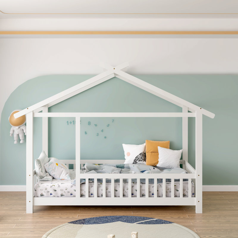 Andry Solid Wood Canopy Bed Kids Bed, Twin, White