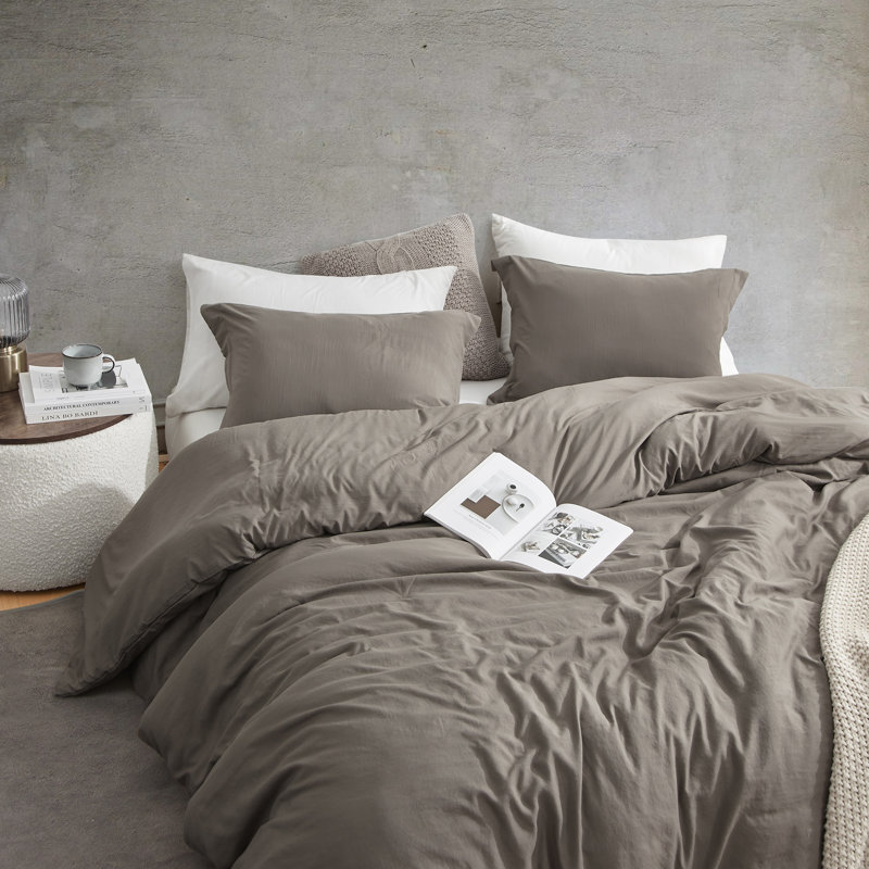 Natural Loft Prewashed Microfiber Duvet Cover Set, Queen Duver Cover + 2 King Shams, Dark Brown