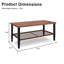 Table basse extérieure de 109 cm (43 po) avec plateau en métal imitation bois et tablette de rangement