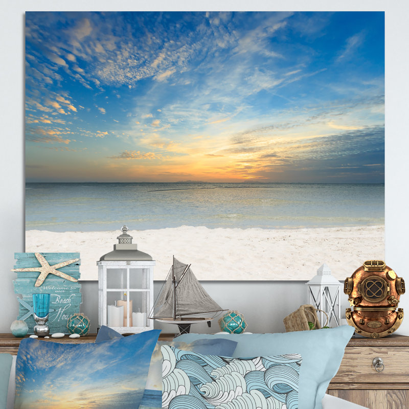 «Dramatic Sky Sea and White Sand - Art mural sur toile nautique et côtier, H 8 po x l 12 po x P 1 po, Toile tendue