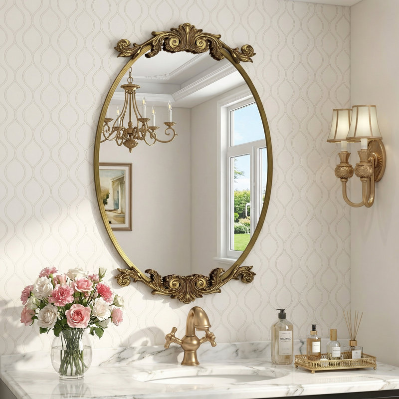 Miroir ovale en verre trempé Lunara, Doré, 35,9 po x 24,1 po