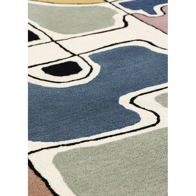 Tete A Tete Hand Tufted Abstract Area Rug in Ivory/Blue/Black/Brown, Rectangle 8'2" x 11'6"