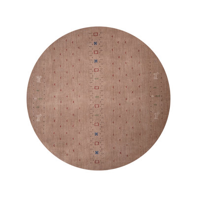 Tapis écologiques en laine nouée à la main de style tissé à la main Manns - Rond, couleur brun clair, design moderne contemporain, tapis antidérapants épais faits à la main pour le salon, la chambre à coucher