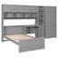Lit plateforme simple en bois avec bureau, armoire, armoires, tiroirs et tablettes, gris