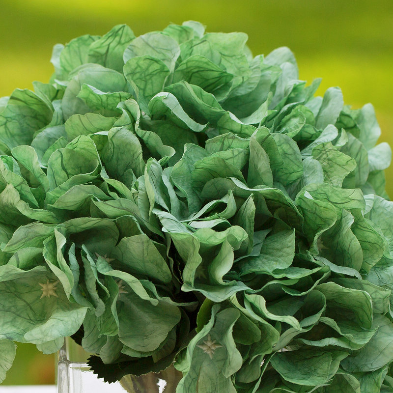 Faux Silk Hydrangea Arrangement in Vase, Green