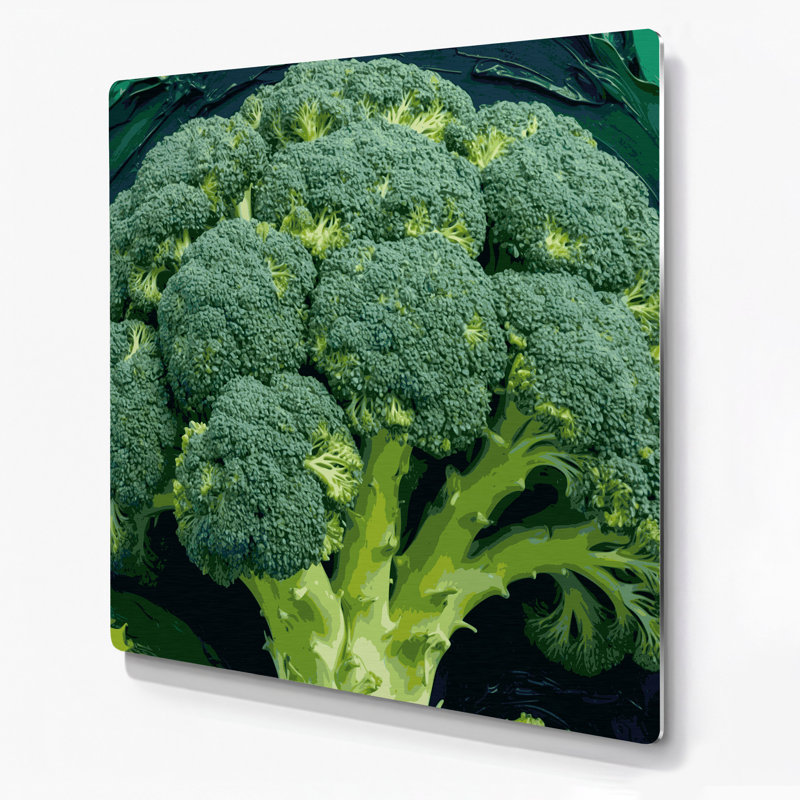 Art mural en métal vert légumes broccoli, H 32 po x l 32 po