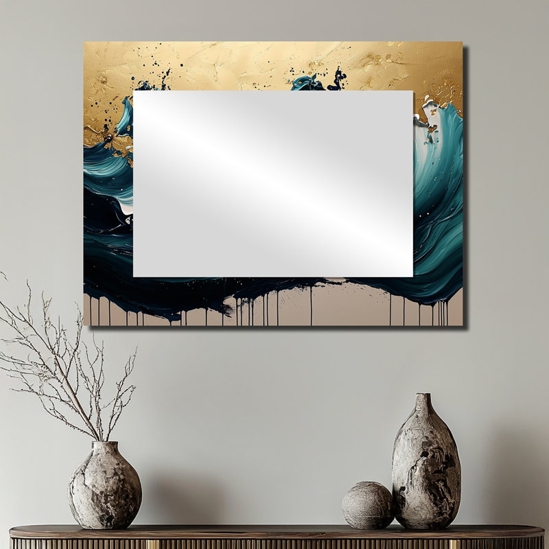 Pierre émeraude sur fond d'or, I - encre liquide, art mural abstrait, imprimé sur métal, 24 po x 32 po