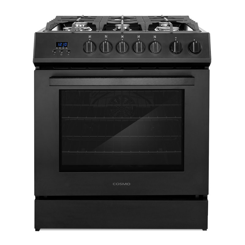 Cosmo 30 po Nebula Collection Cuisinière à gaz, 5 brûleurs, four à convection rapide, grilles en fonte en noir mat