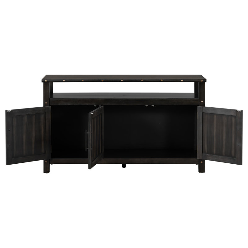 Buffet 55,1 "en bois de pin avec rangement à 3 portes