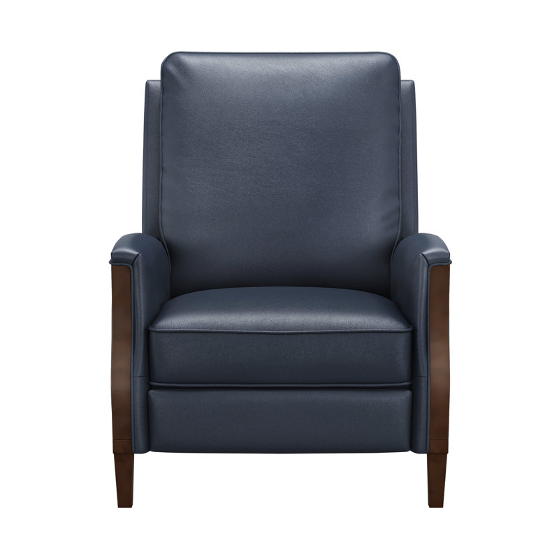 Fauteuil inclinable manuel en cuir véritable avec main courante en bois massif Liauro de 32,3 po de largeur