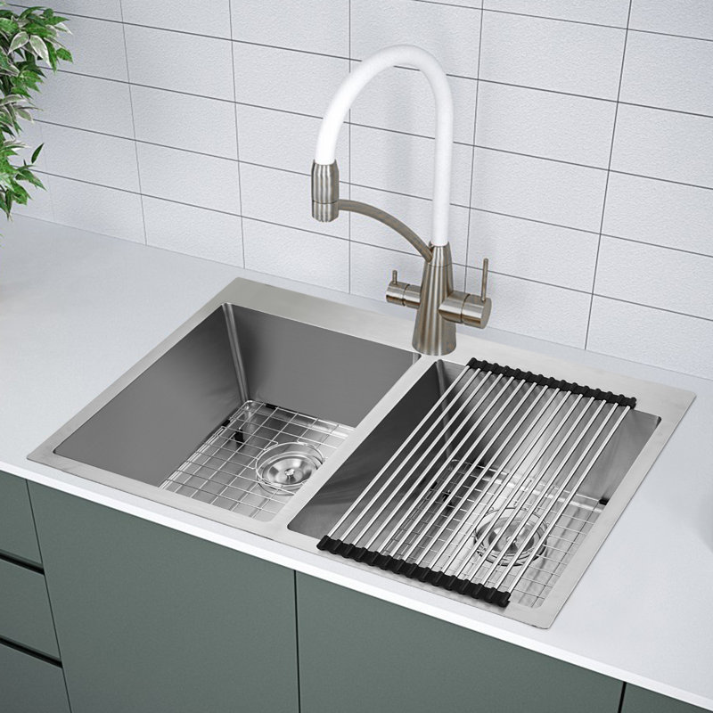 Belfry Kitchen 55.9mm W Double Bowl Stainless Steel Drop-In Kitchen Sink with 1 Faucet Hole