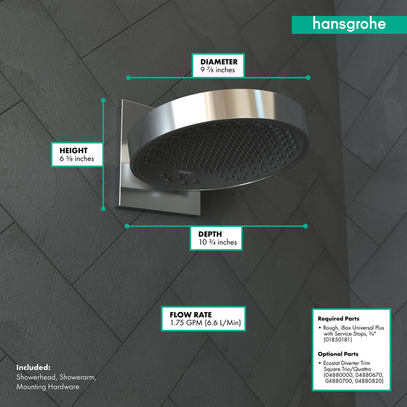 Tête de douche Hansgrohe Rainfinity 250 avec garniture de connecteur mural, Chrome, 1,75 gallons par minute