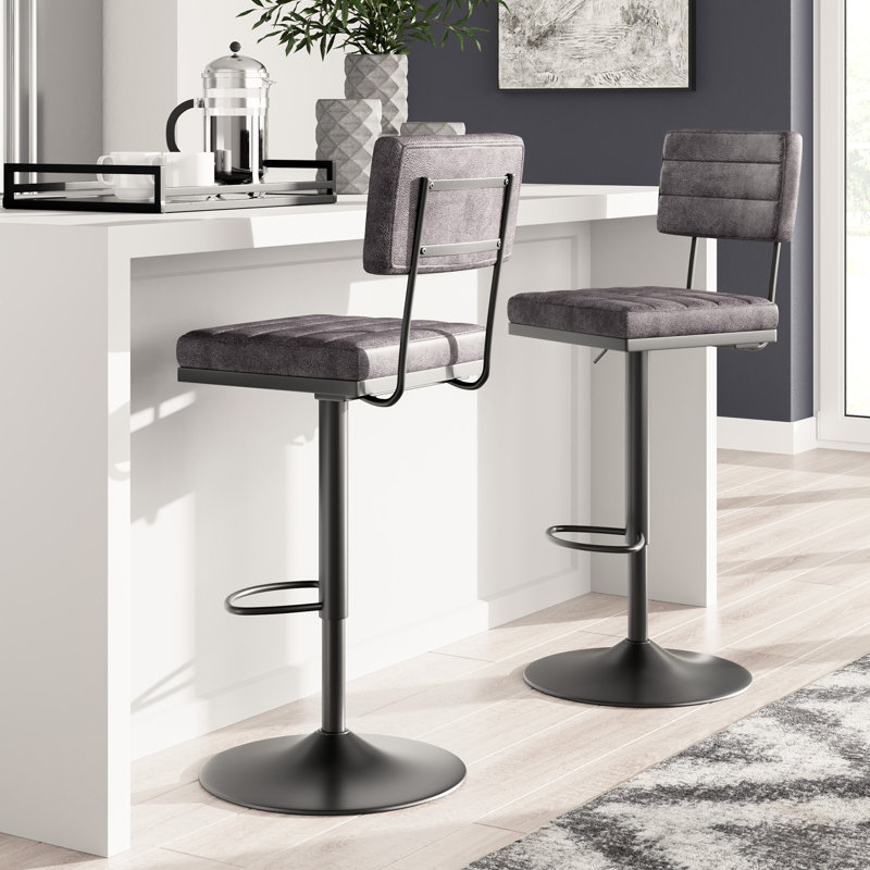 Lainah Swivel Upholstered Faux Leather Adjustable Height Counter Stool, Gray