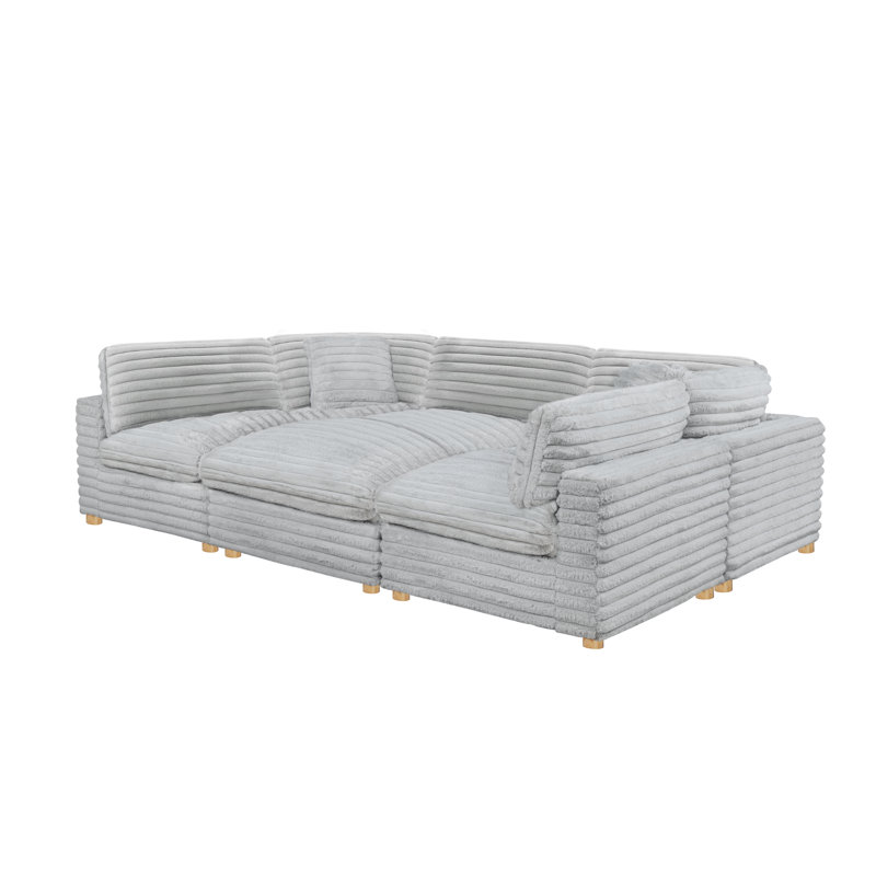 Ensemble modulaire 6 pièces en velours côtelé, Gris clair