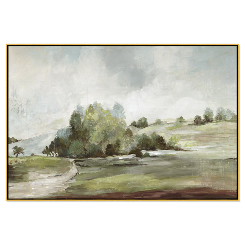 «Green Country Road» par Allison Pearce - reproduction encadrée sur toile, H 41,5 po x l 61,5 po, Doré