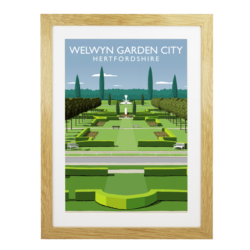 'Welwyn Garden City' by Richard O'Neil - Print, Oak Wood Frame, 43.5 cm H x 33.5 cm W x 2.2 cm D