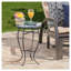 Outdoor Round Side Table With Mosaic-Style Top And Curved Iron Legs, End Table-Blue ,Wihte And Matte Black