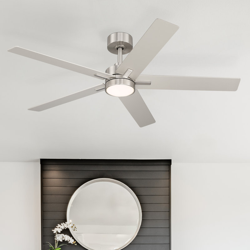 Ventilateur de plafond moderne d'intérieur / extérieur recouvert en nickel brossé de 52 po avec DEL intégrée 3000K Cory, Gris