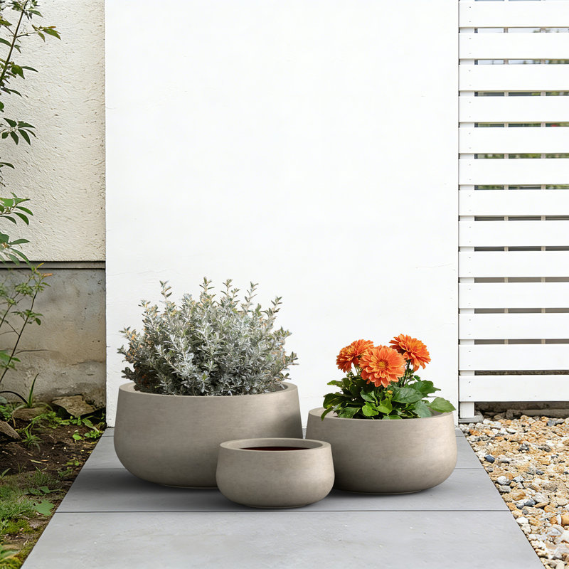 20 po. Grise en pierre (intérieur amélioré) grand pot à fleurs rond en pot d'intérieur / extérieur avec trou de drainage Outdoro