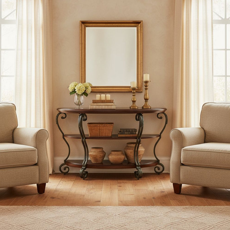 Console demi-lune avec rangement, 2 tablettes pour pneus