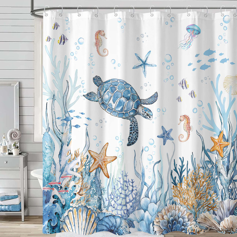  Rideau de douche Nautical Coastal Turtle