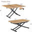 Table relevable moderne en bois texturé de 2 cm d'épaisseur, pattes en métal noir, aspect naturel, idéale pour le café, les repas et le travail. Montage facile et polyvalent, hauteur réglable.