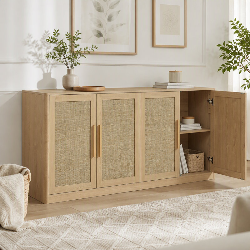 Buffet en rotin avec portes tissées et rangement spacieux