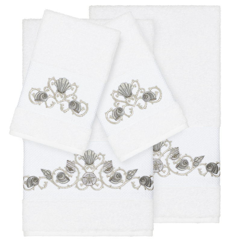 Bella Embellished Towel Set, White, 4 Piece Towel Set