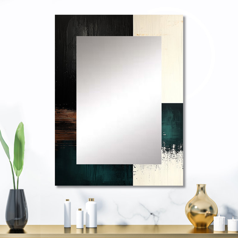 Beyond The Angles Golden Emerald Forms II - Geometric Unique Wall Mirror, White Mirror, Printed Metal Art, 32" x 24"