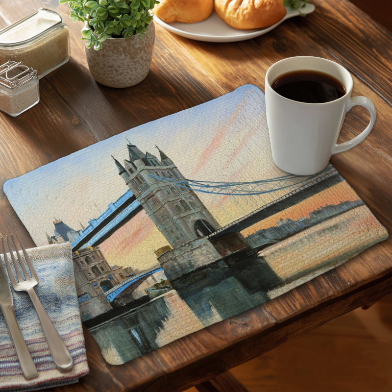Ensemble de 4 napperons en polyester tressé - Coucher de soleil sur le pont de Londres
