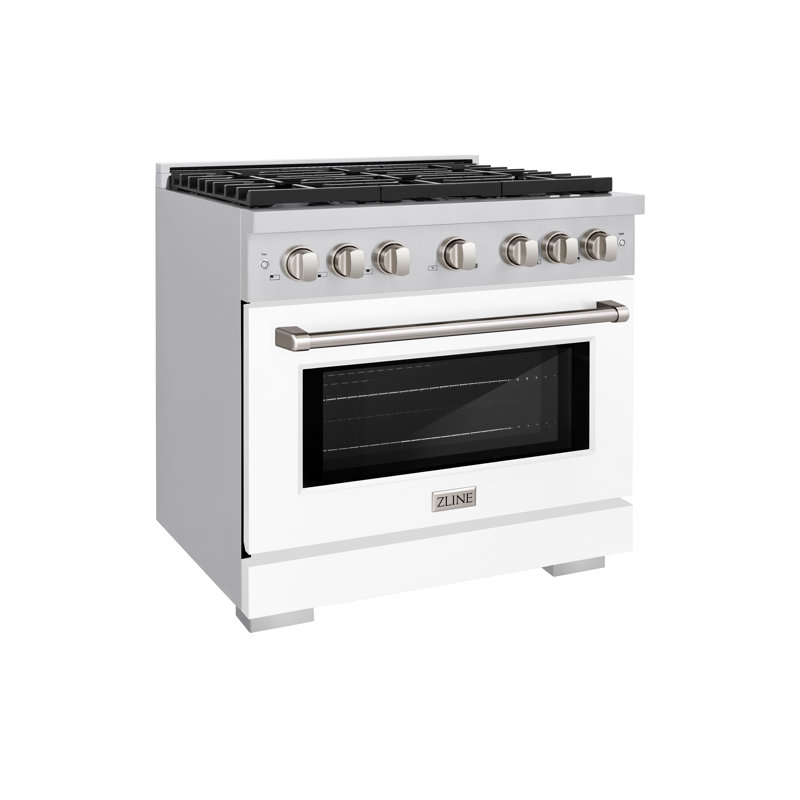 Zline 36 In. 5.2 Cu. Ft. 6 Burner Gas Range With Convection Gas Oven In Stainless Steel With White Matte Door