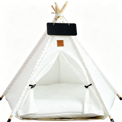 Foldable Canvas Pet Teepee Tent, Indoor Cat & Dog House with Soft Mat, Portable & Washable, Ideal for Small Dogs and Cats