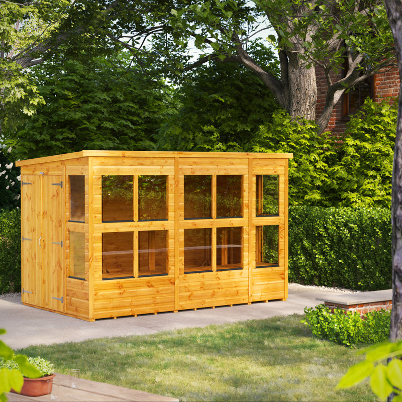 Powersheds 10 x 6ft Timber Tongue & Groove Pent Potting Shed, Double Doors