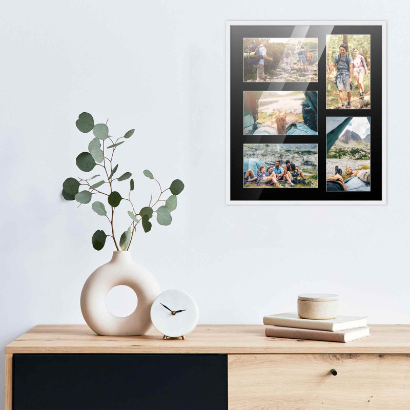 Wood Picture Frame with Mat, 4" x 6", 12" x 14", White/Black