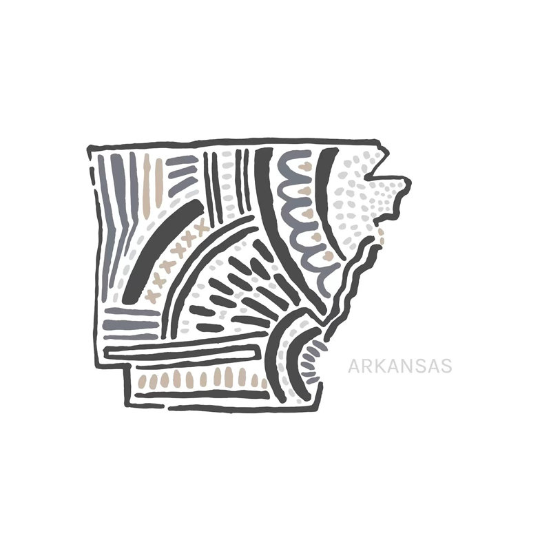 «Arkansas» par déclaration de biens - reproduction de dessin sur toile tendue, H 26 po x l 40 po x 1,5 po
