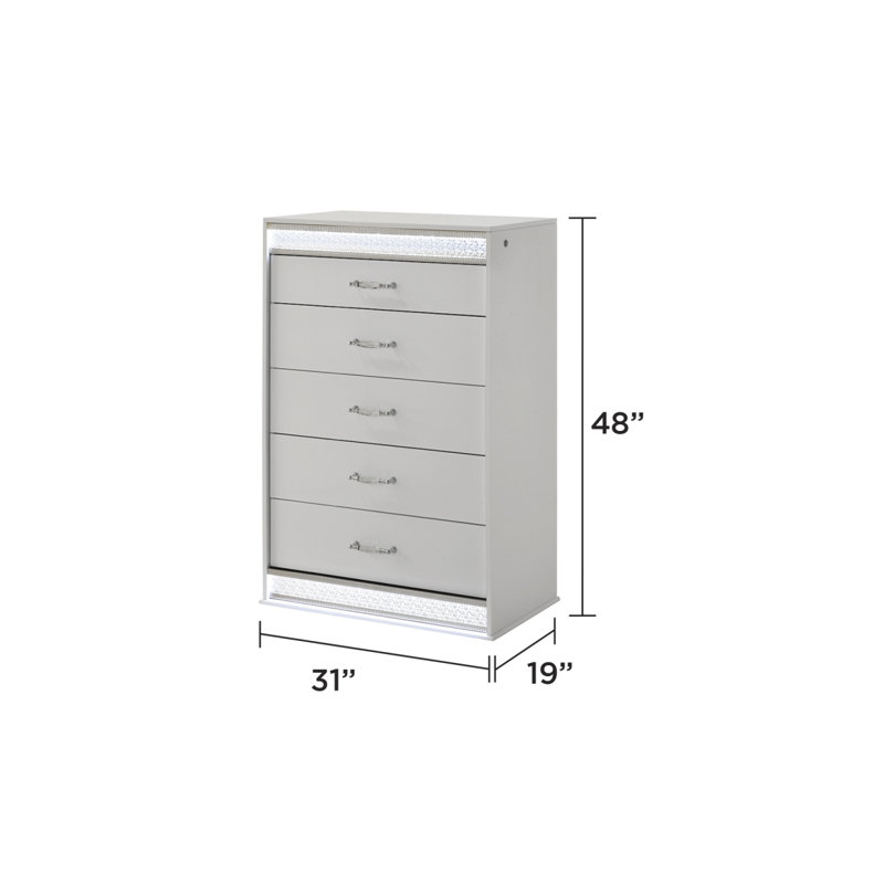 Commode 5 tiroirs Glam de style moderne en bois blanc identique à B009P243215
